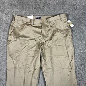 IZOD Chino Pants Mens 44x29 Khaki Classic Fit Wrinkle Free Flat Front Casual NEW